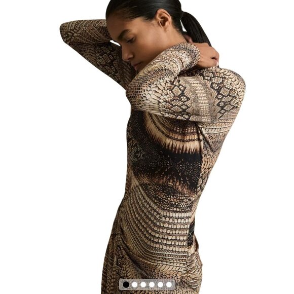 Reiss Long Sleeve Animal Print Maxi Dress XL NWT Draped Statement Cocktail Work - Picture 2 of 14
